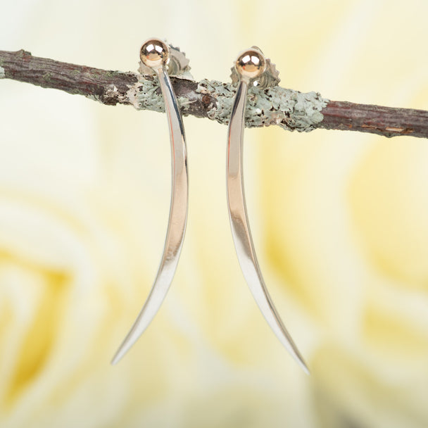 Long Crescent Earrings Topped With Gold Detail