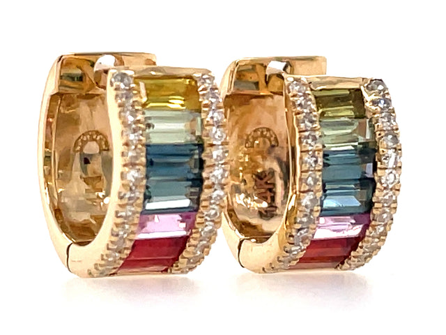 Rainbow Sapphire and Diamond Earrings