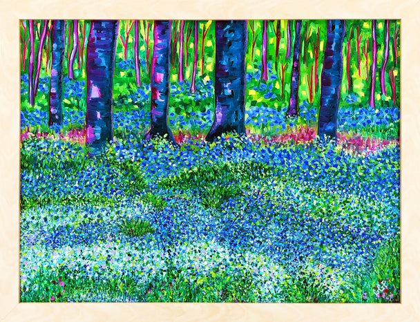 Framed Oil Painting, Forest of Forget-Me-Nots