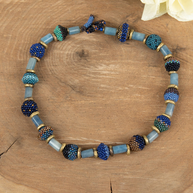 Lapis Gold Beads and Saucers Necklace