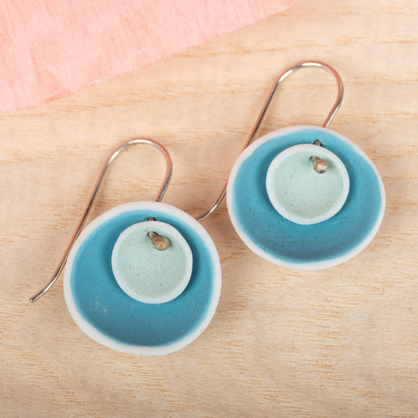 Double Pod Turquoise & Mint Earrings, porcelain, Lynn Latta, Plum Bottom Gallery