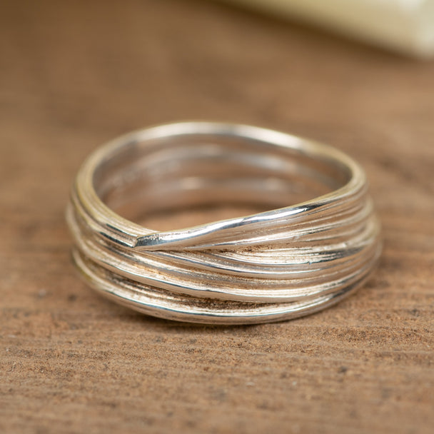 Wide Entwined Ring, Size 7, Liz Oppenheim, sterling silver, Plum Bottom Gallery