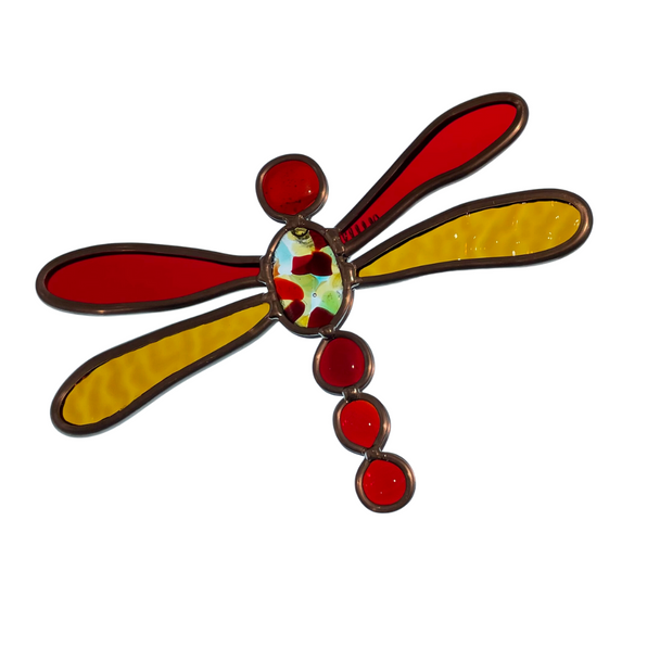Red and Gold Dragonfly Stake