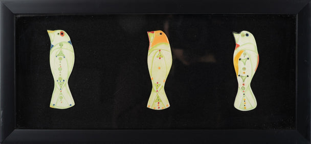 Green Framed Triple Bird, porcelain, Lynn Wood, Plum Bottom Gallery