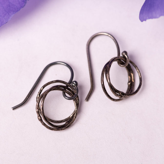 Oxidized Mini Triple Circle Earrings