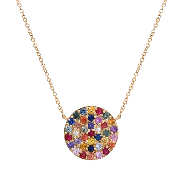 Pave Rainbow Sapphire Disc Necklace