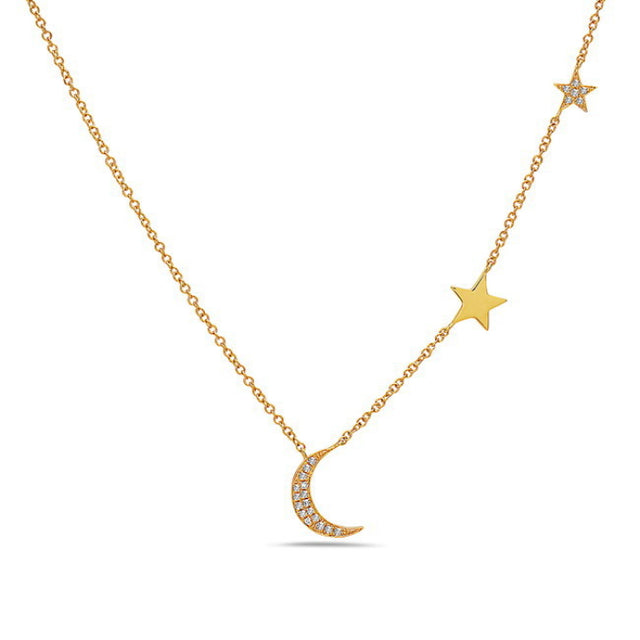 Pave Diamond Stars and Moon Necklace
