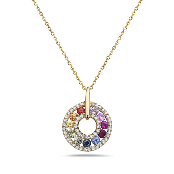 Rainbow Sapphire Circle Necklace