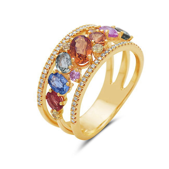 Multicolored Sapphire and Diamond Ring