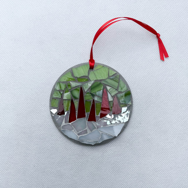 Red Tree and Green Background Ornament