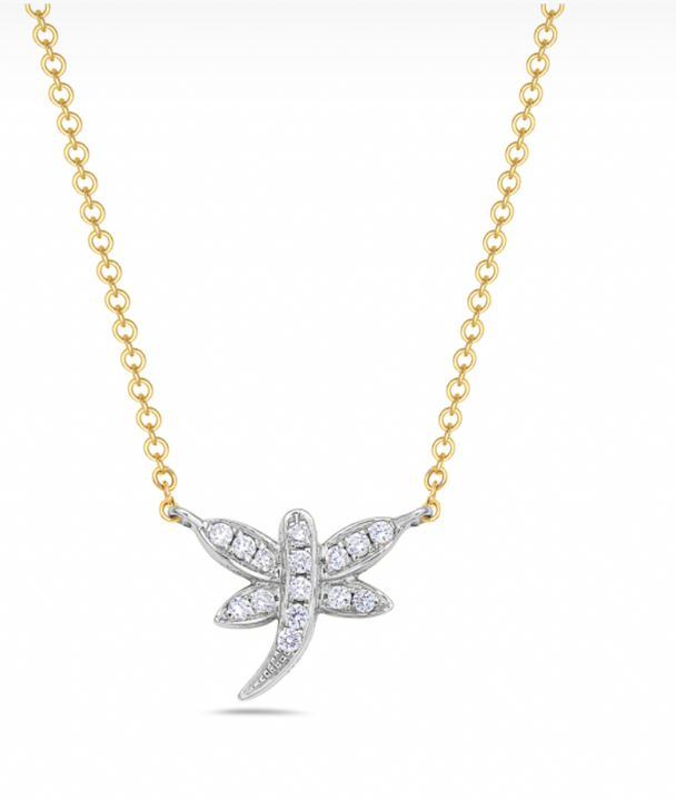Dragonfly Diamond Necklace Yellow Gold