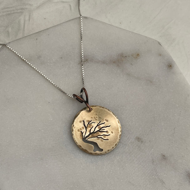 Willow Tree Necklace Brass