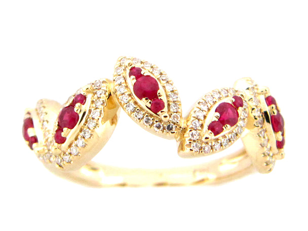 Ruby and Diamond Marquise Cluster Ring