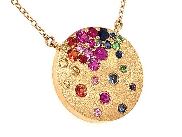 Rainbow Sapphire Disc Necklace