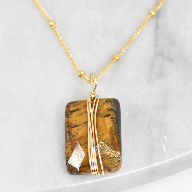 Gold Wrapped Tigers Eye Necklace