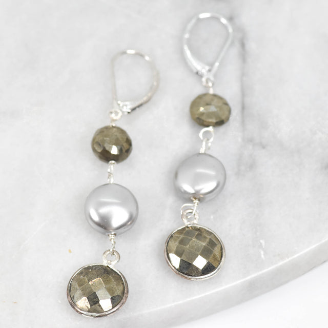 Pyrite and Silver Pearl Earrings