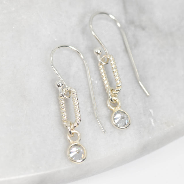 Quartz and Twisted Silver Oval Earrings