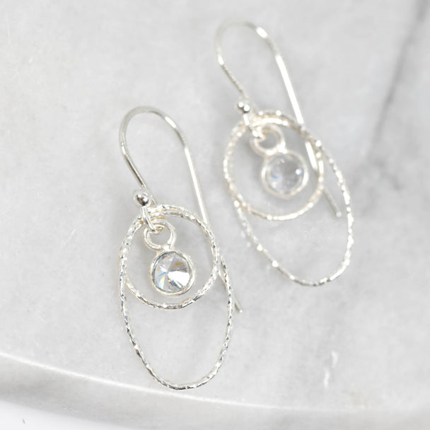 Quartz, Circle, and Oval Silver Earrings