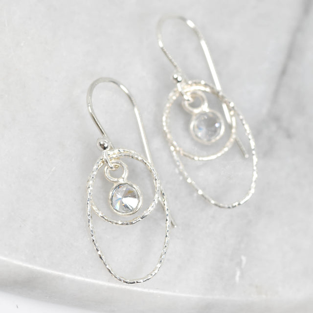 Quartz, Circle, and Oval Silver Earrings