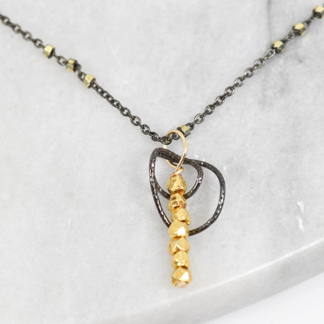 Gold Nugget With Oxidized Twist Necklace
