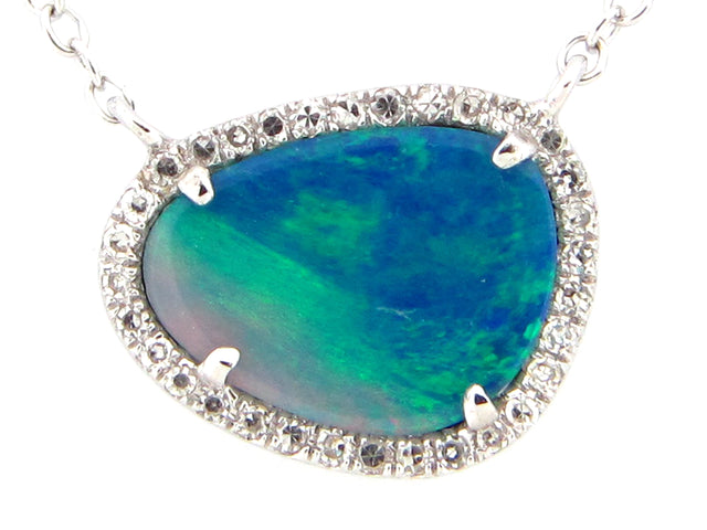 Black Opal Doublet and Diamond Necklace