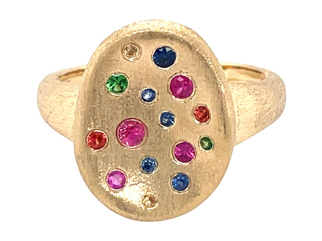 Rainbow Sapphire Scattered Cluster Ring