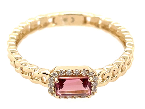 Pink Tourmaline and Diamond Link Ring