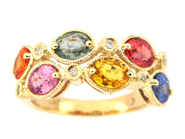 Rainbow Sapphire Two Row Ring