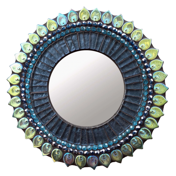 Denim Leaf Circular Mirror