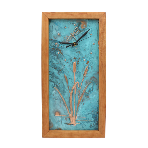 Dragonfly and Cattails Tall Box Clock