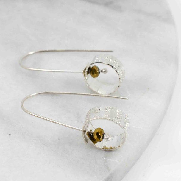 Pyrite Forged Circle Earrings
