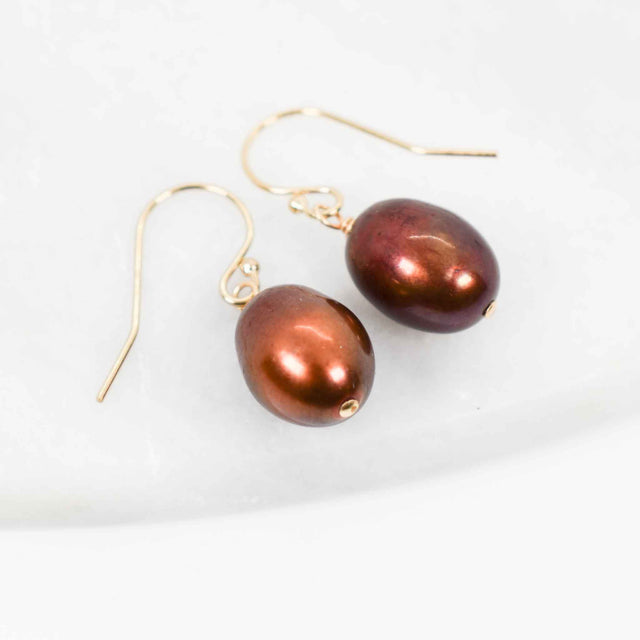 Brown Pearl Gold Fill Earrings