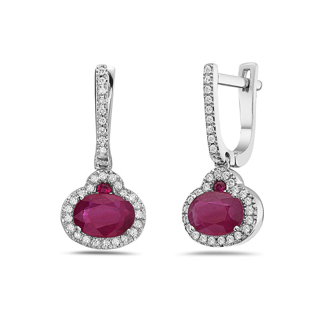 Oval Ruby and Diamond Earrings
