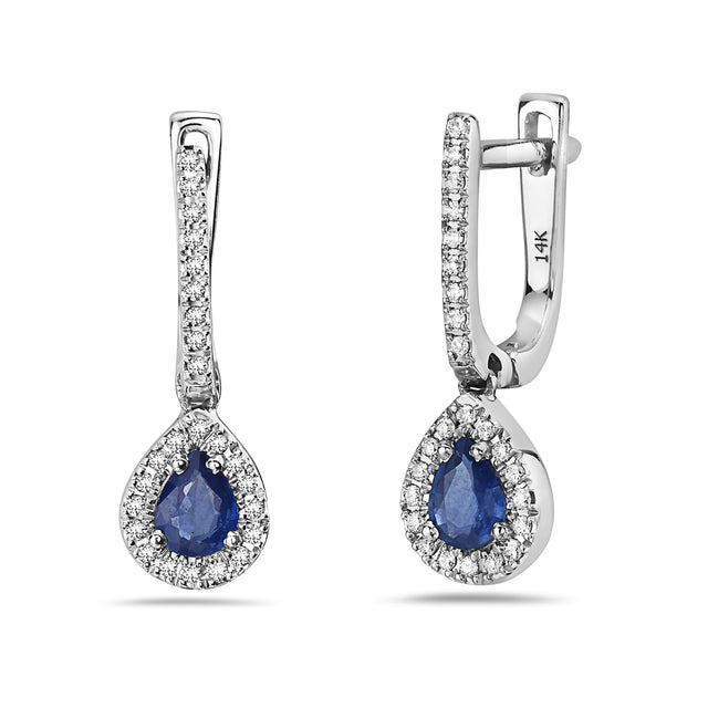 Blue Sapphire and Diamond Drop Huggies