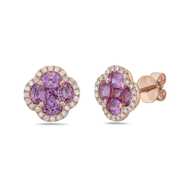 Pink Sapphire Clover Post Earrings