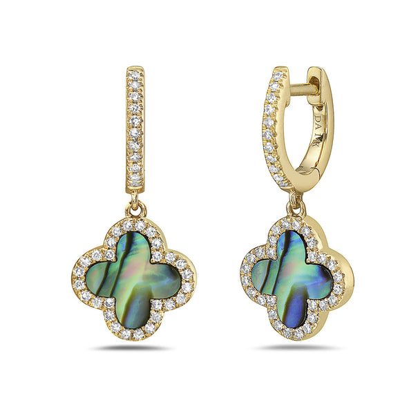 Abalone Clover Earrings Yellow Gold