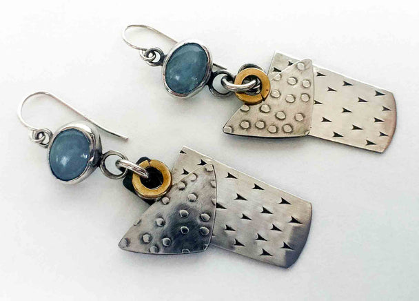 Aquamarine and Brass Earrings
