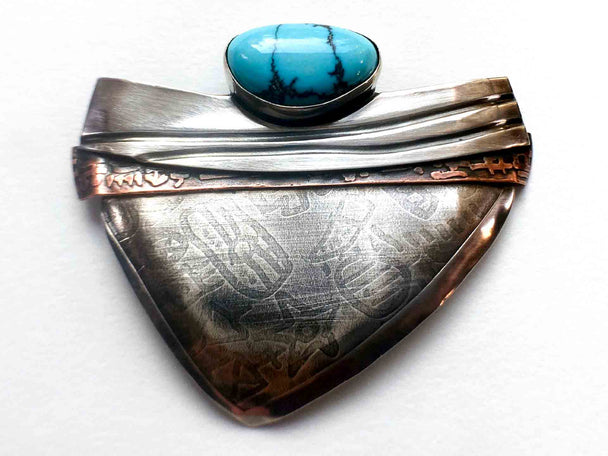 Turquoise and Copper Brooch