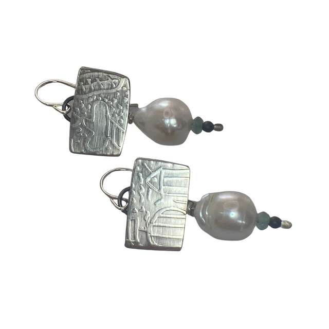 Baroque Pearl and Ancient Roman Glass Earrings