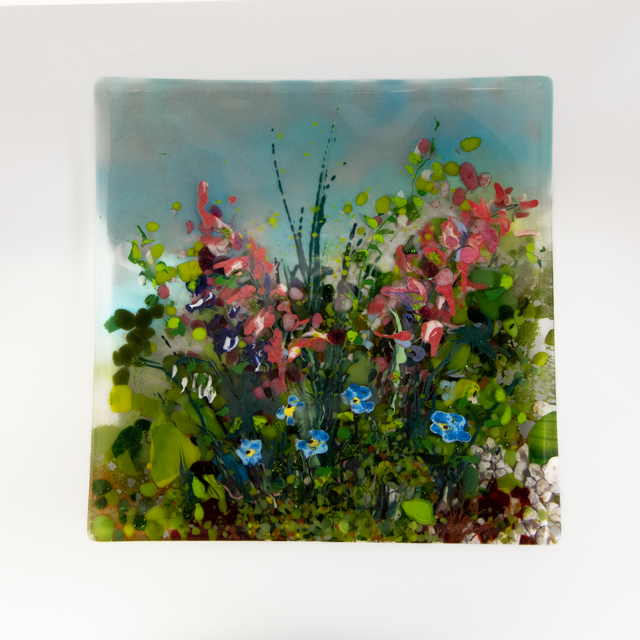 Blue Sky Pink Wildflower Square Plate