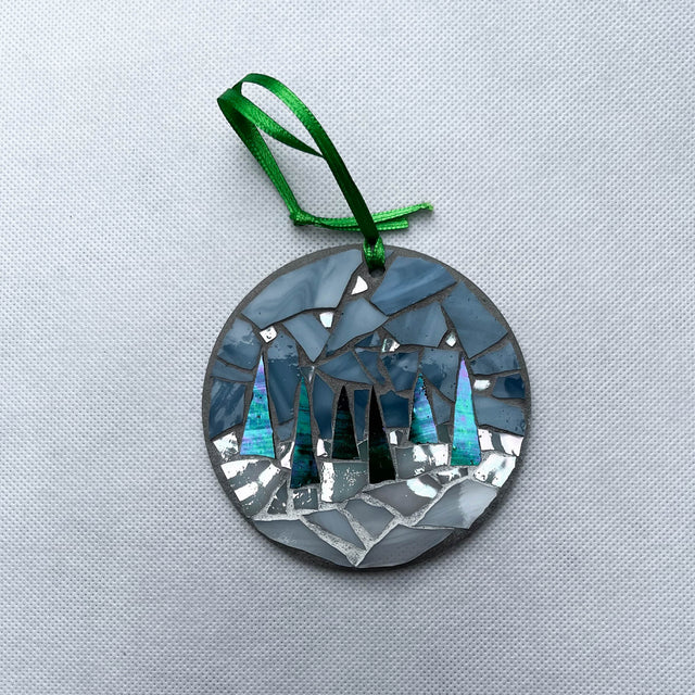 Green Tree Blue Background Ornament