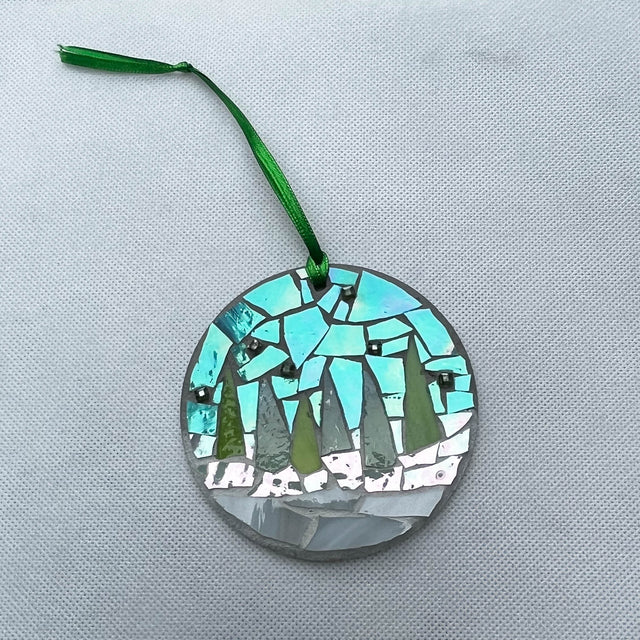 Green Tree With Blue Iridescent Background Ornament