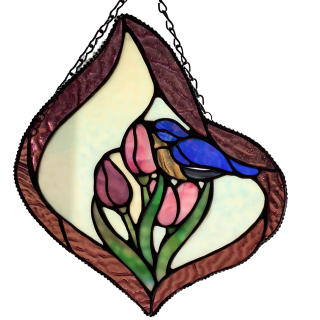 Bluebird, Tulip Delight Stained Glass Window