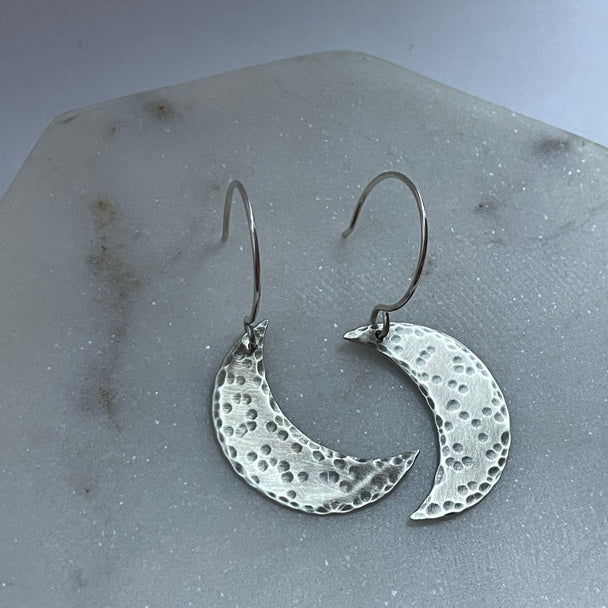 Moondot Crescent Moon Earrings Silver