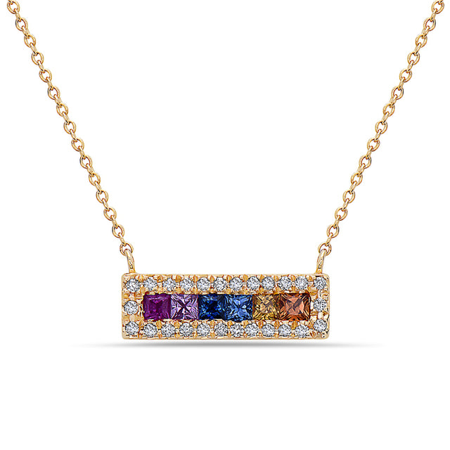 Multi Colored Sapphire Bar Necklace