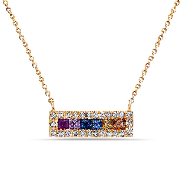Multi Colored Sapphire Bar N Yellow Gold