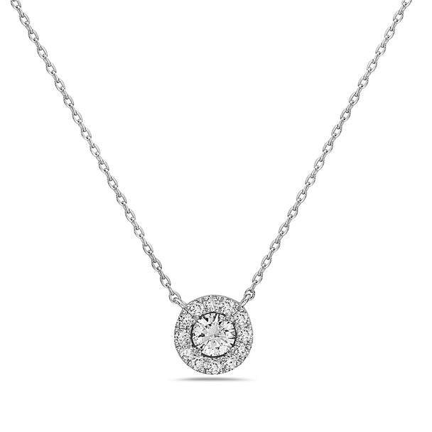 Diamond Circle Halo Necklace White Gold