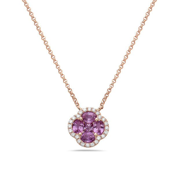 Pink Sapphire Clover Necklace Rose Gold
