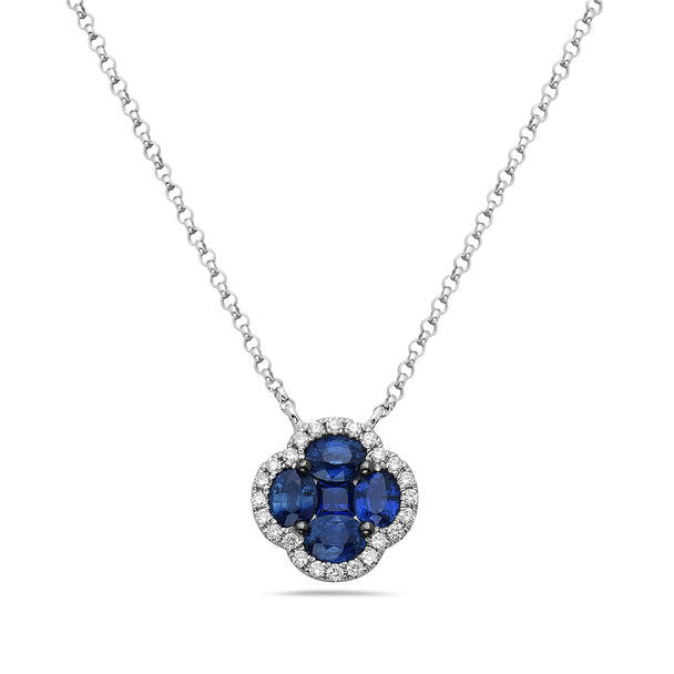 Blue Sapphire Clover Necklace White Gold