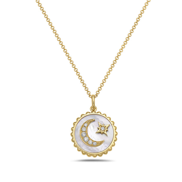 Crescent Moon Mother of Pear Yellow Gold